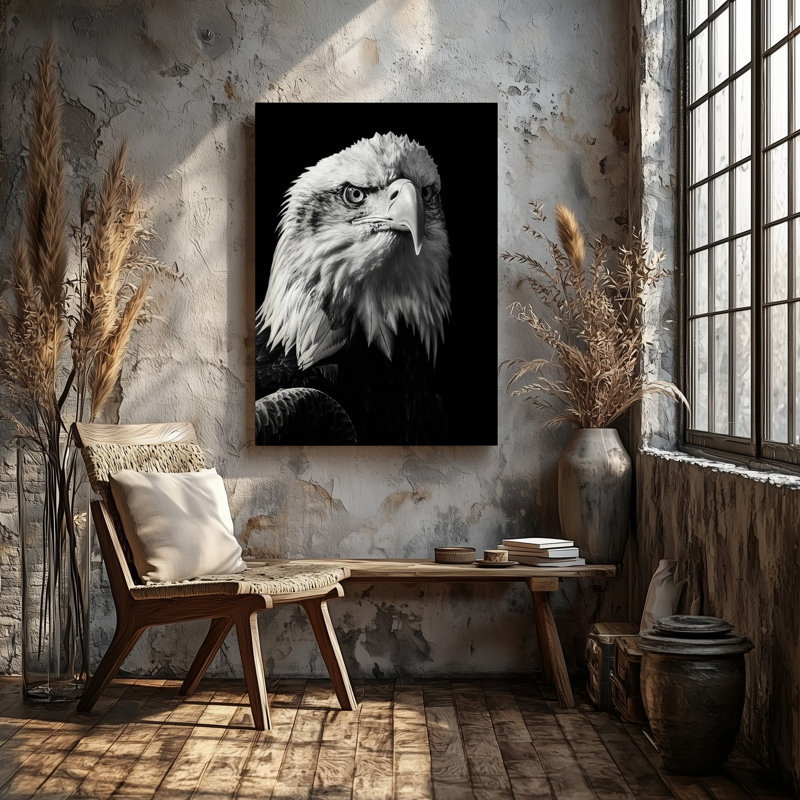 Toile «A Striking Gros Up Of A Majestic Eagle S», art mural capturé en noir et blanc dramatique, l'aigle S intense, apportant une toile épurée