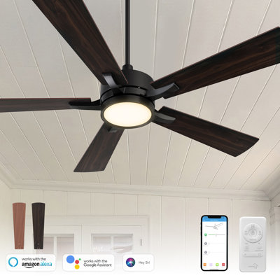 Ventilateur de plafond intelligent à 5 pales DEL avec lumière, ventilateur de salon, moteur à courant continu silencieux