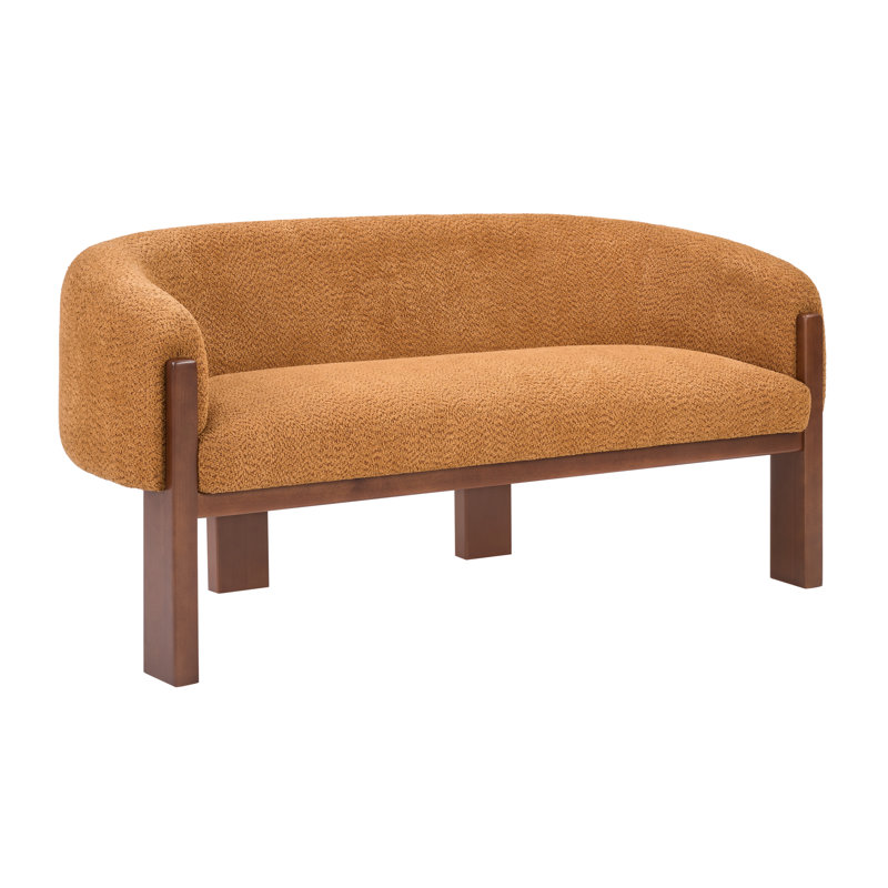 Canapé d'appoint compact et moderne incurvé de 70 cm (27,5 po) de largeur, recouvert de tissu bouclé, avec pieds en bois massif