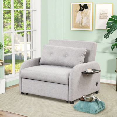 Pull Out Sofa Sleeper 3 In 1 With 2Wing Table And USB Charge For Living Room, Recreation Room