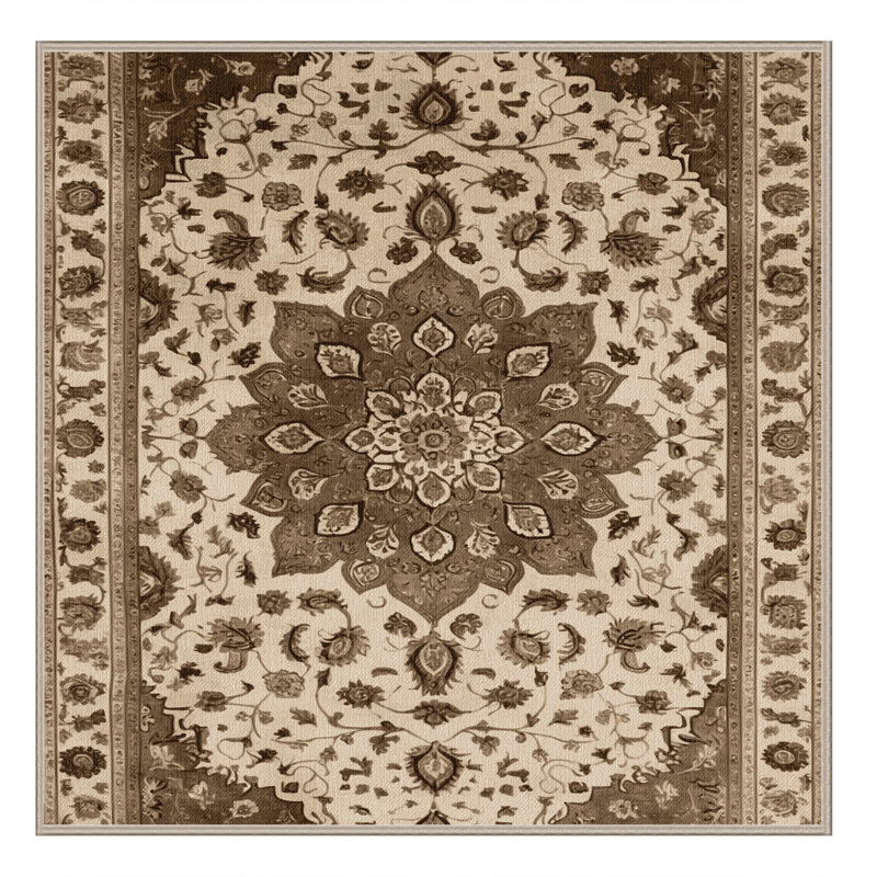 Tapis beige Tabriz lavable à la machine, Carré 7 pi