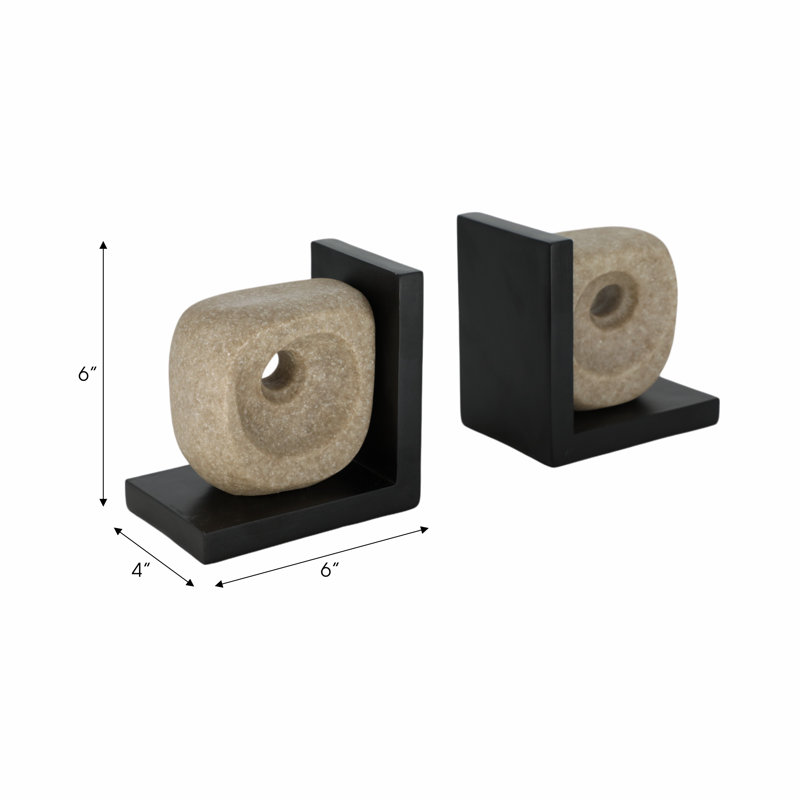 Sagebrook Home 6" Flowood Brown Quartz Resin Bookends, 2-Pieces