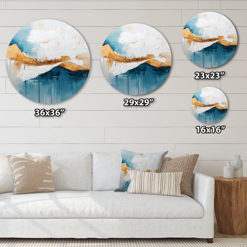 Encre Synergy, Cloding Gloden et Blue Wave - art mural rond moderne transitionnel abstrait en métal, L 36 po x H 36 po