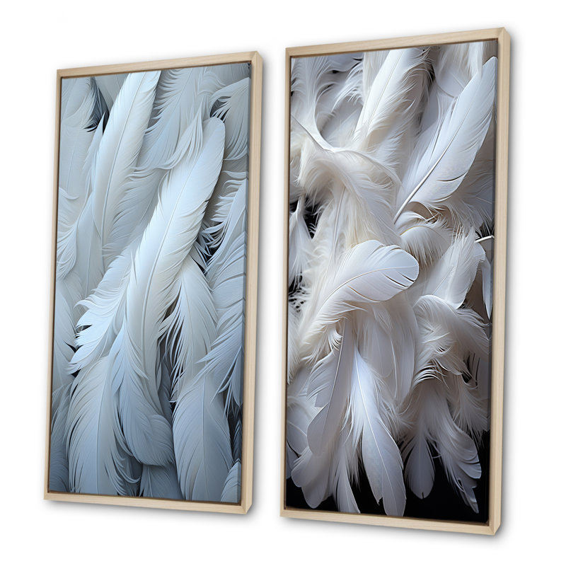 «Light As A Feather» - ensemble de 2 reproductions d'art mural plumes, H 40 po x l 41 po, Encadrement brun