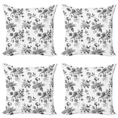 Ambesonne Black And White Throw Pillow Cushion Case Pack Of 4, Vintage Floral Pattern Victorian Classic Royal Inspired New Modern Art, Modern Accent D -  micfour_18094_18x18