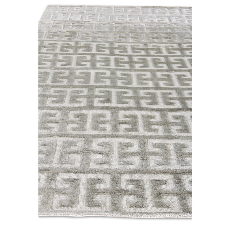 Kingsley Silk Geometric Area Rug in Silver, Rectangle 6' x 9'