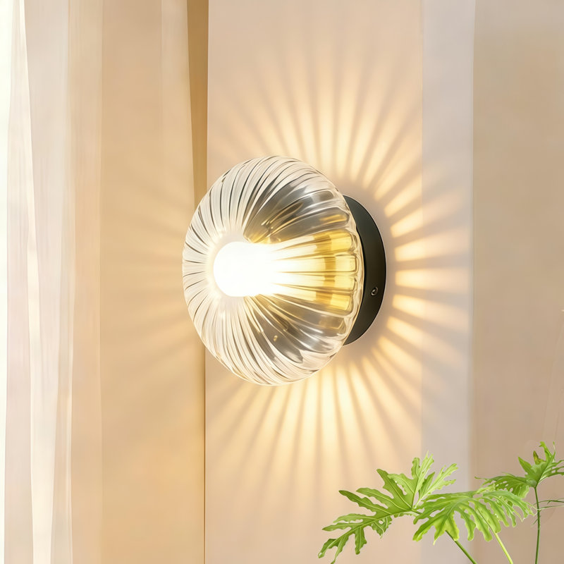 1-Light Modern Farmhouse Pumpkin Shaped Oval Ribbed Glass Wall Sconce