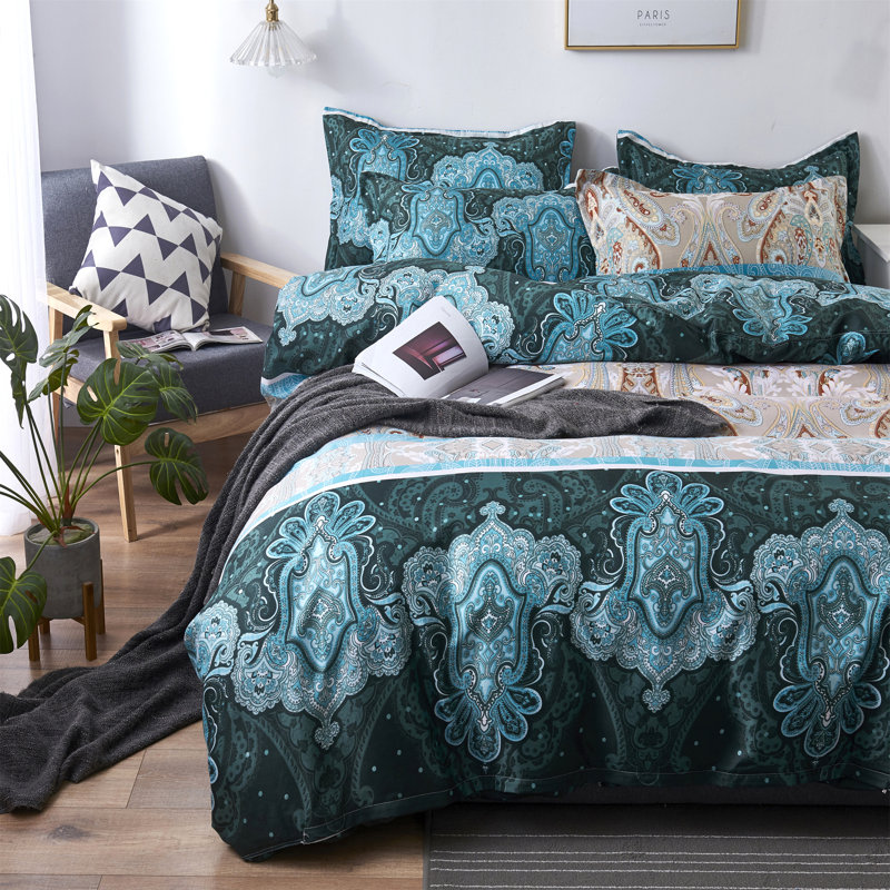 Dailynap Blue Bohemian Style Exotic Bedding Set, Queen Duvet Cover + 2 Pillowcases