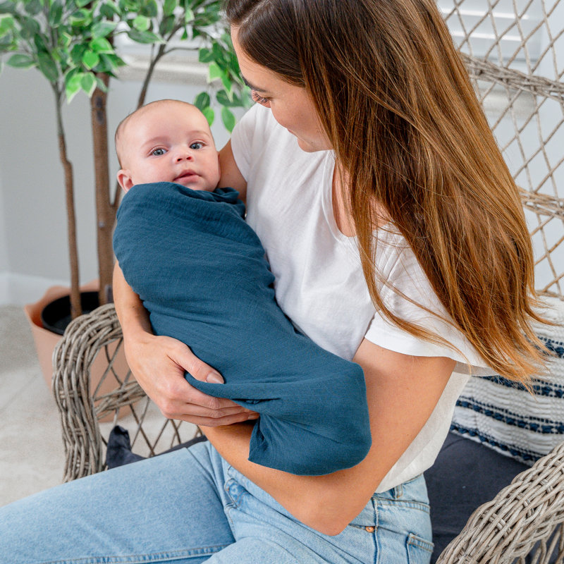 Comfy Cubs Muslin Swaddle Blankets Pack of 2 - 47 x 47 Inch Large Multipurpose Wraps for Newborns, Wine/Neptune