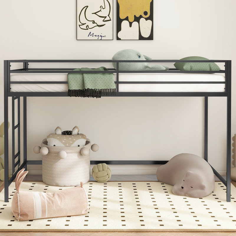 Lit mezzanine simple junior noir - caractéristique de bruit pour une chambre à coucher reposante avec garde-corps, conception en métal peu encombrante, bruit, fabrication, aucun sommier requis