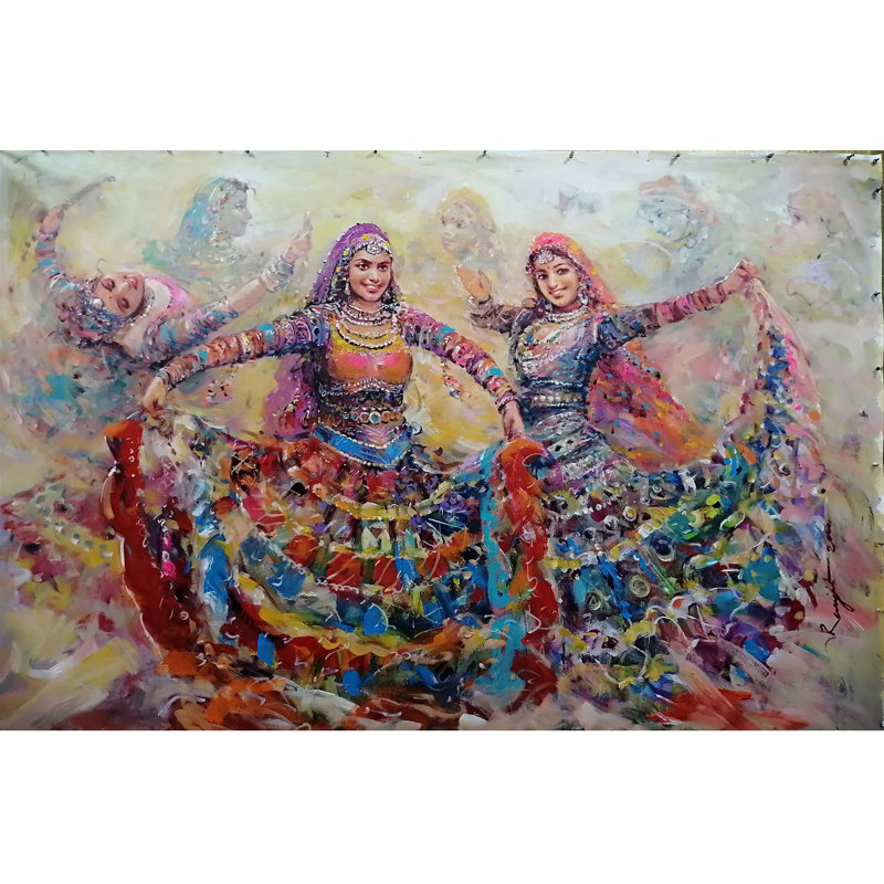 The Women In Ghoomar Celebration Painting | Acrylic On Canvas