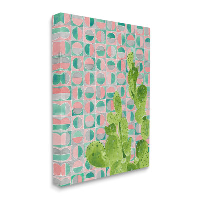 31, art mural sur toile tendue à motif de cactus sur fond rose par Jen Bucheli