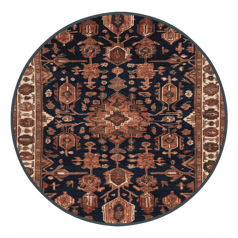 Machine Washable Persian Brown Area Rug, Round 7'