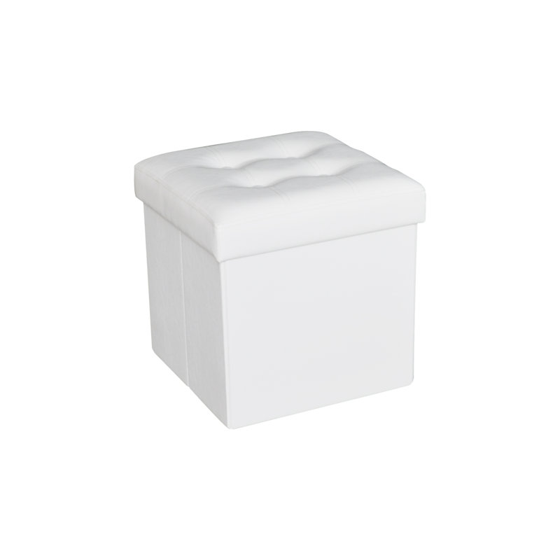 Repose-pieds carré avec rangement capitonné 14 po, Simili cuir blanc