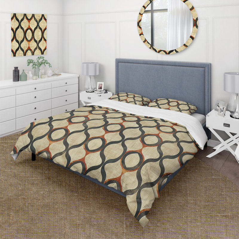 Ensemble de housse de couette Brown Trellis Prints III - Midcentury, Housse de couette très grand + 2 taies décorativ