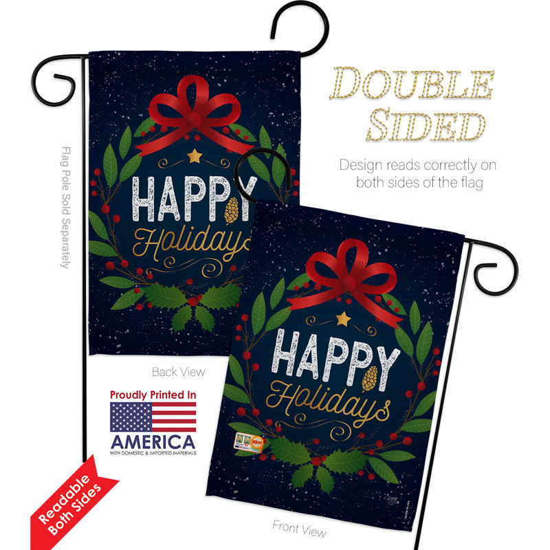 "joyeuses fêtes" , impressions de noël en polyester de 2 côtés 19 po x 13 po drapeau de jardin