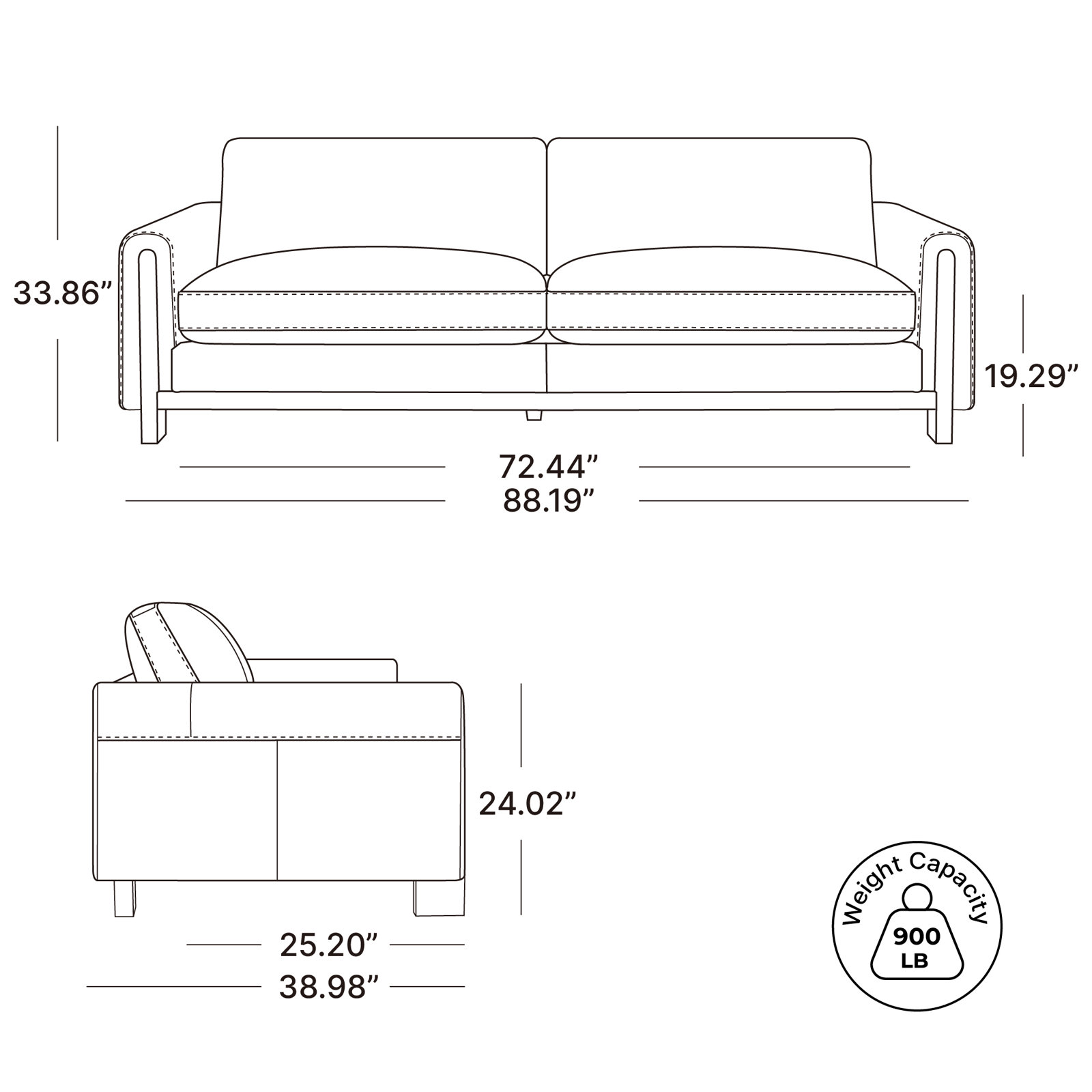 Adika 88" Upholstered Sofa, Taupe Genuine Leather