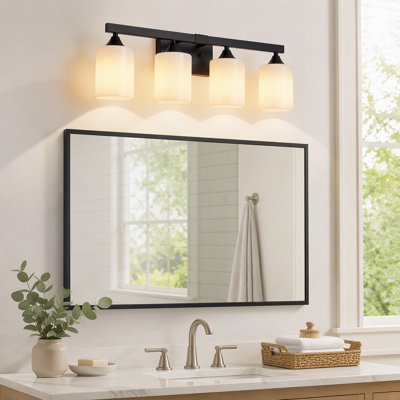 Applique murale de salle de bain à 4 lumières, fixation murale en métal, abat-jour en verre dépoli pour grand miroir de salle de bain (ampoule non incluse)