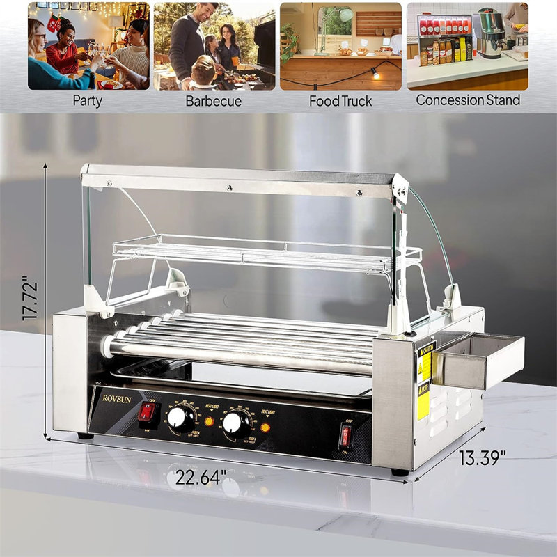Winado Non Stick Hot Dog Roller & Panini Press with Glass Lid