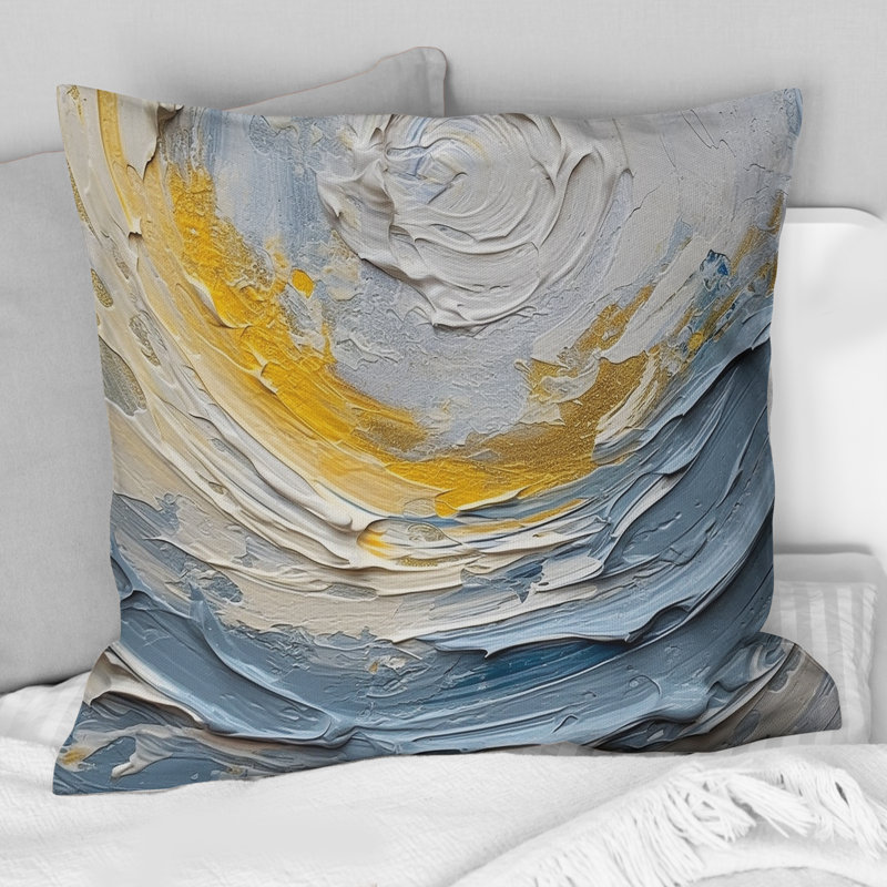 Coussin décoratif doré et bleu Vibrant Spirals III - Abstract Spirals