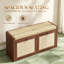 Banc de rangement pour chaussures avec siège rembourré, banc de rangement pour chaussures 2 portes en rotin pour entrée