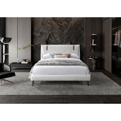 Camea Bed- Off White Fabric/Sand PU