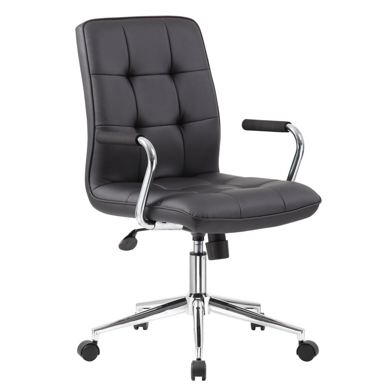 ErgoFlex Black Leather & Metal Swivel Task Chair with Chrome Accents