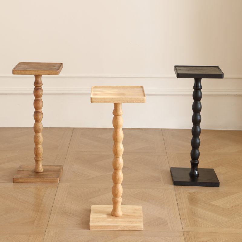 Solid Wood Square End Table,Pedestal Drink Table, Tall Plant Stand, Espresso Wood