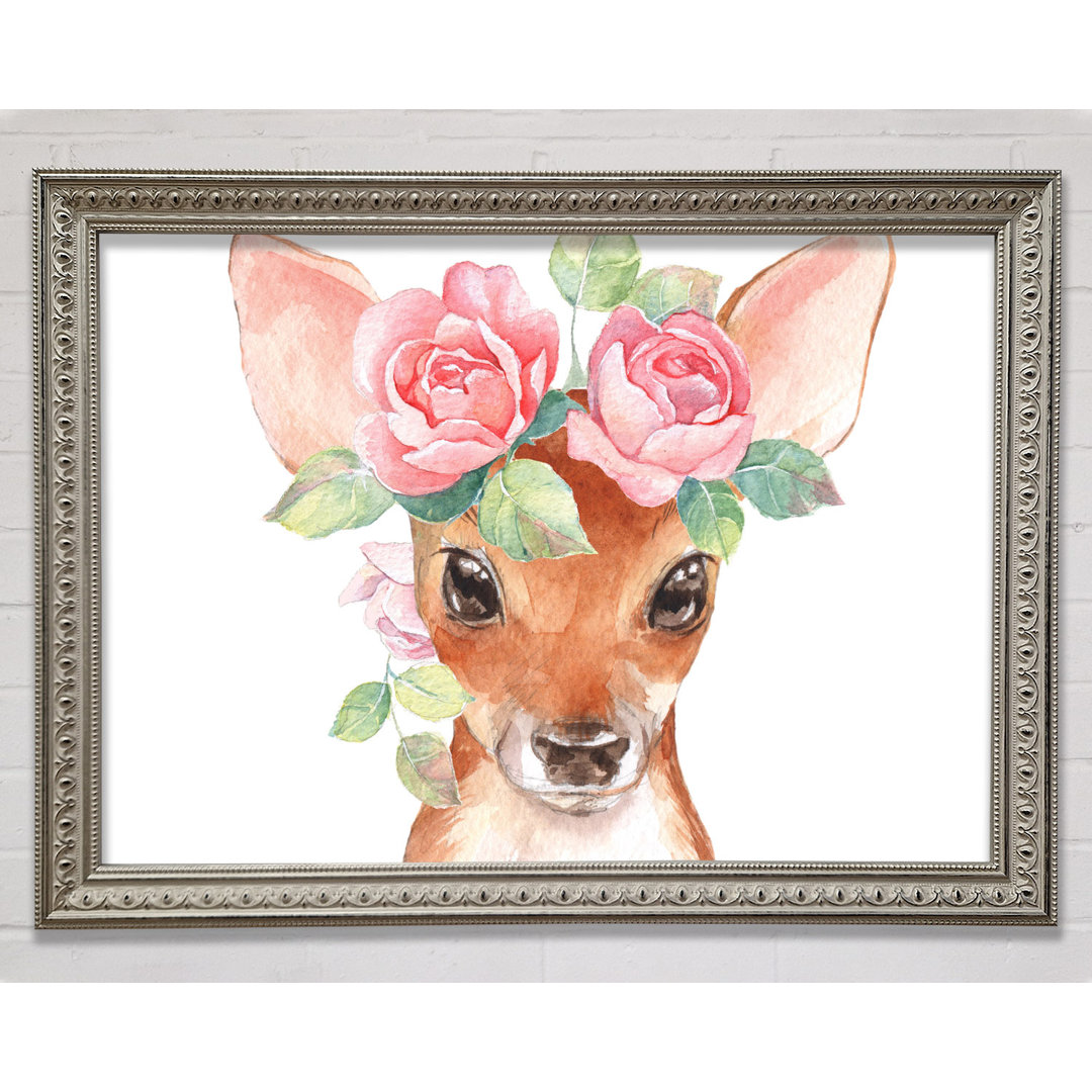 Gerahmter Kunstdruck Water Colour Floral Deer