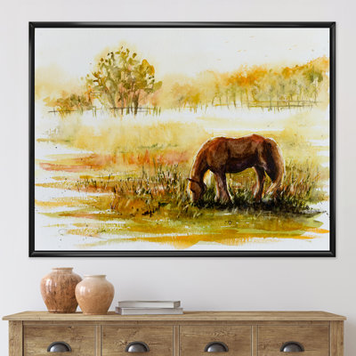 Cheval broutant sur un pré - Peinture sur toile