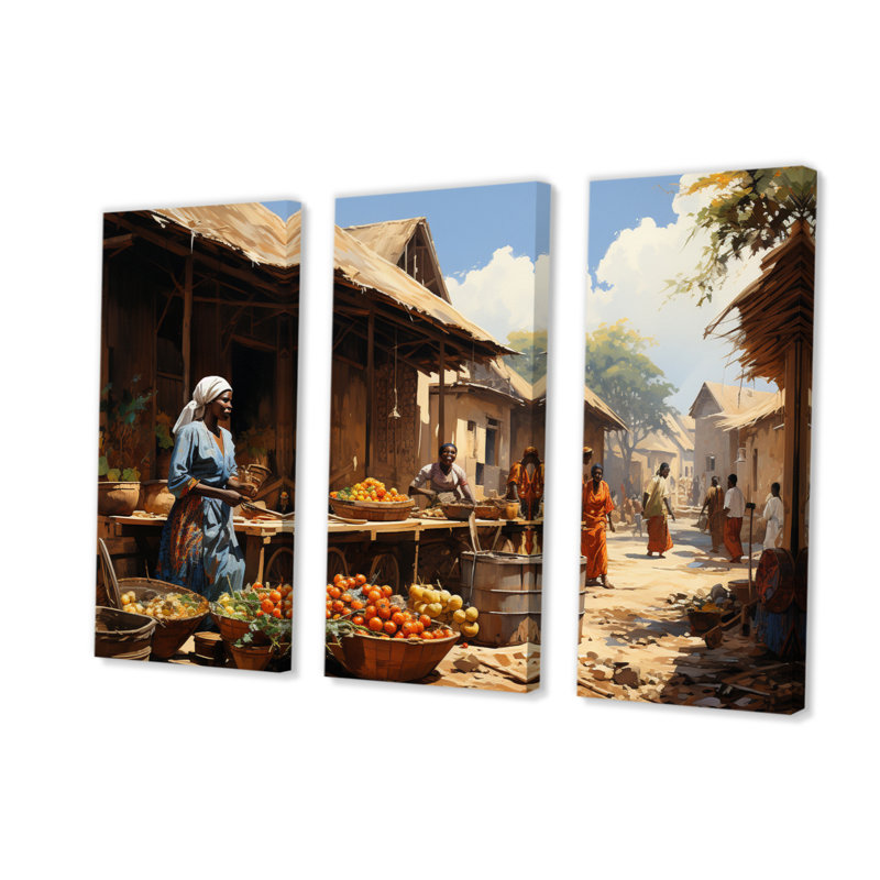 «African Vibrant Market II», reproduction sur toile 3 pièces, H 28 po x l 36 po x P 1 po