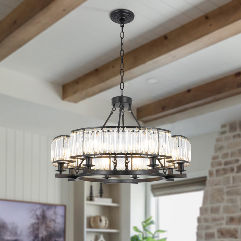 Lustre moderne en cristal 8 lumières 33 "Iolanda, Noir