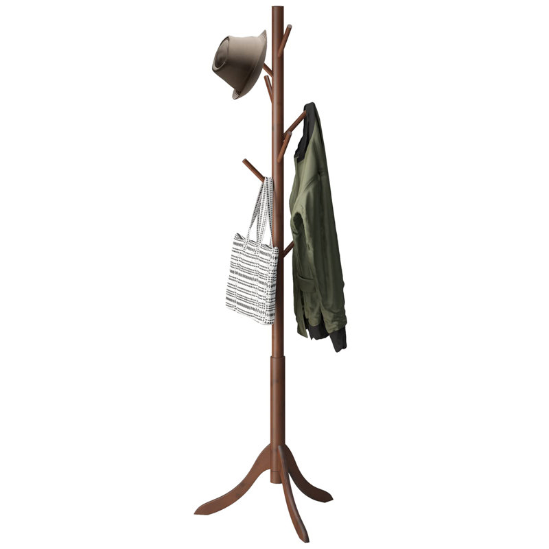 Bamboo / Rattan Freestanding 8 - Hook Coat Rack, Brown