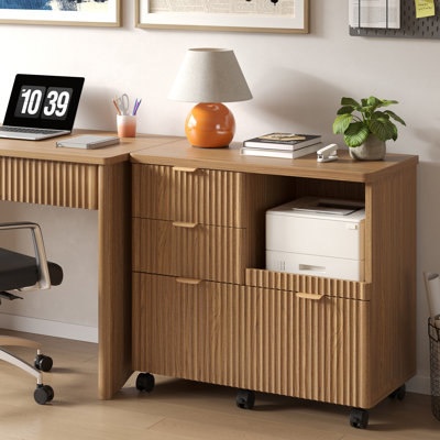 31.5" W 3 Drawer Wood File Cabinet, Mobile Filing Cabinet with Concealed Pull-out Tray for Printer