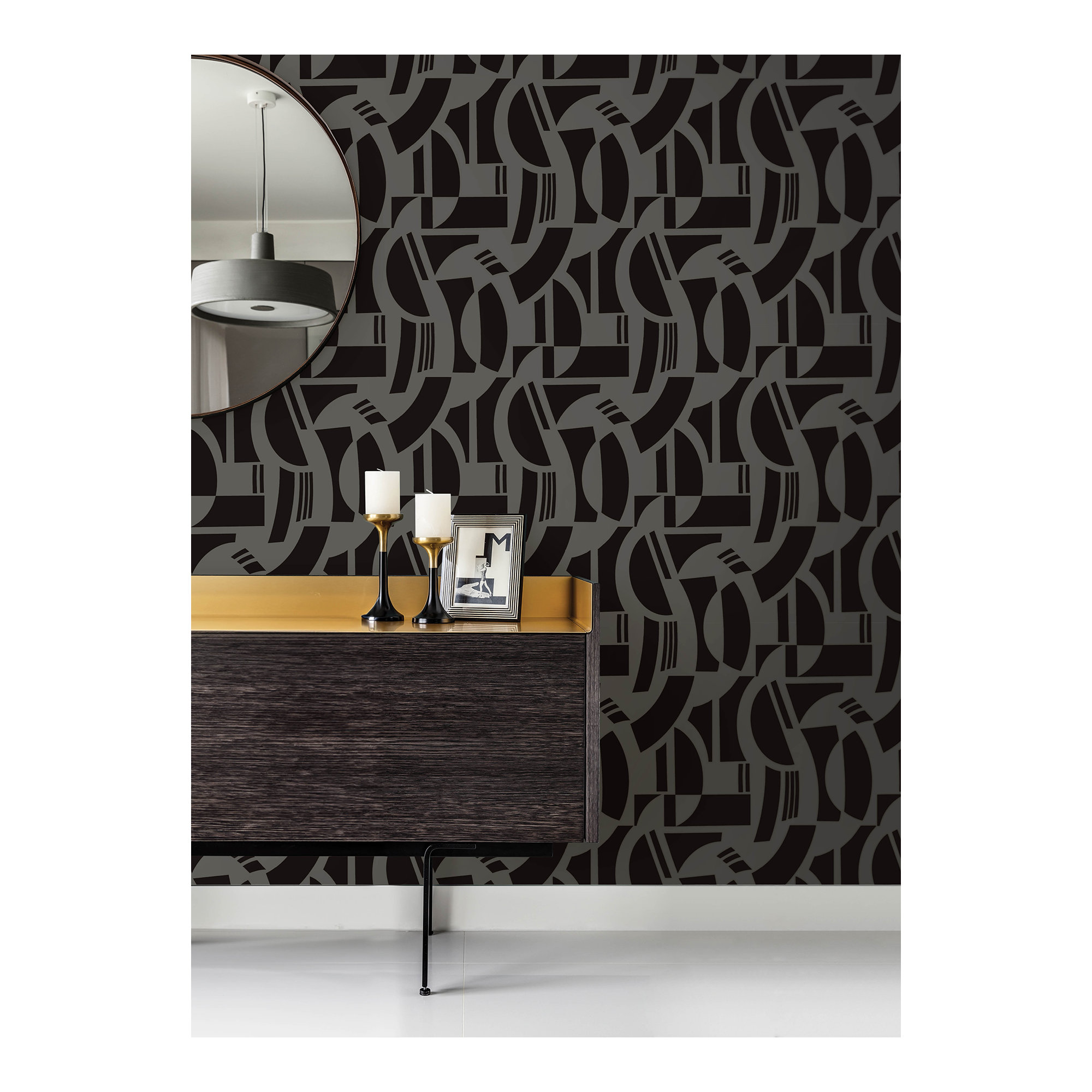 Carter Geometric Flock Wallpaper, Black