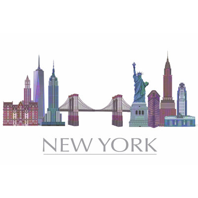 New York Skyline Coloured Buildings - Wrapped Canvas Print