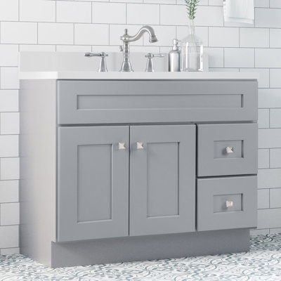 Brookings 37 Inch Solid Wood Bathroom Vanity with Widespread Sherwin Williams® White Top, Assembled, Sherwin Williams® Gray – Design House, 216168