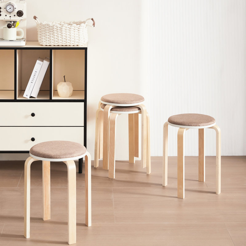 4 tabourets empilables à dossier arrondi et teintés en bois massif, pour la salle à manger, la cuisine et la salle de classe, dotés de bords arrondis et faciles à nettoyer