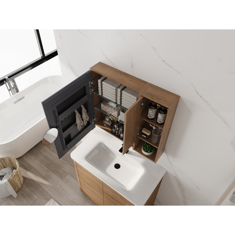 Armoires à pharmacie avec rangement, miroir en bois 29,63 po, salle de bain moderne