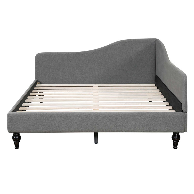 L-Shaped Linen Daybed, With Solid Wood Legs, Gray, Full