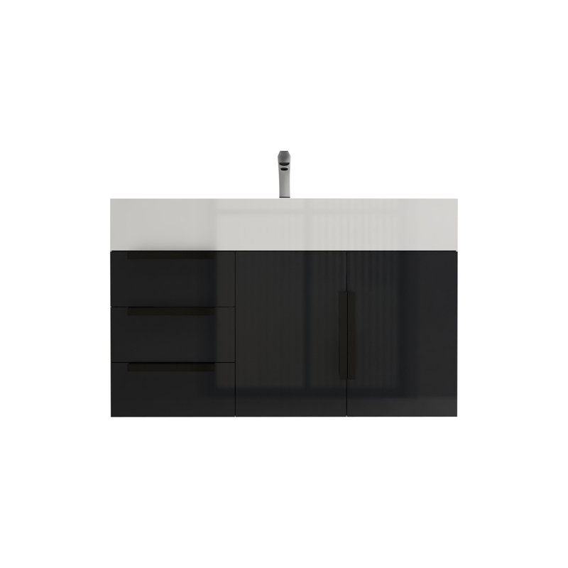 Jessica 35.5'' Single Bathroom Vanity with Acrylic Top, Gloss Gray