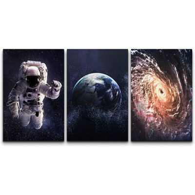 Outer Space " An Astronaut Exploring Outer Space And A Swirling Nebula " 3 - Pieces