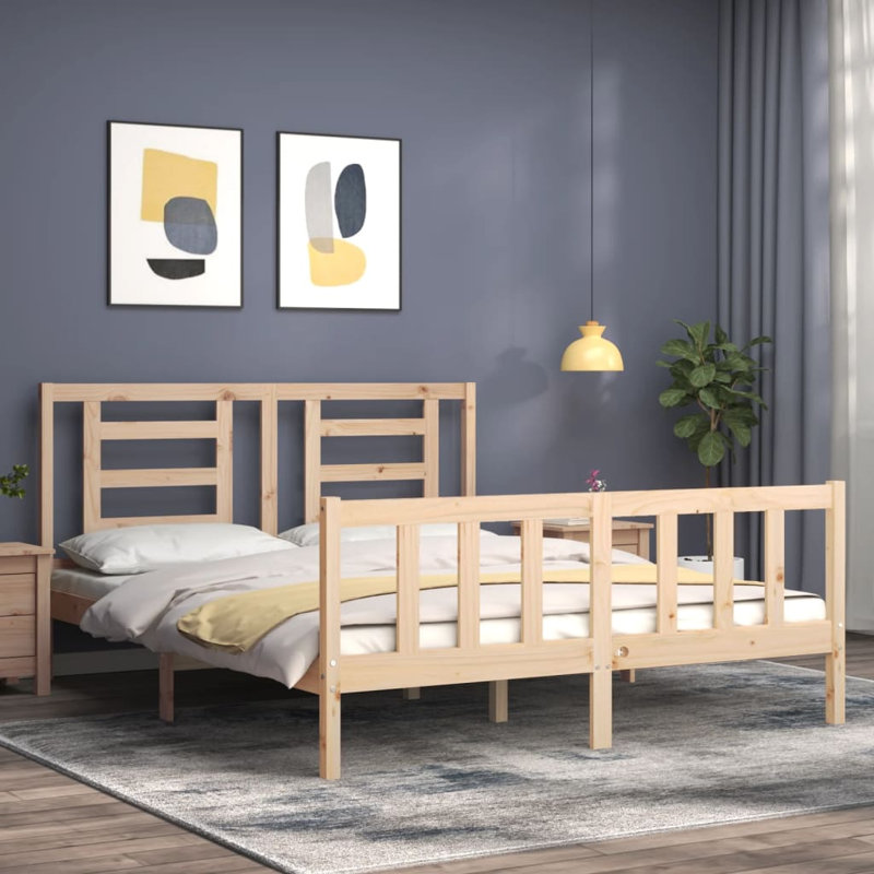 Bothwick Solid Wood Bed, Brown, European Kingsize (160 x 200 cm)