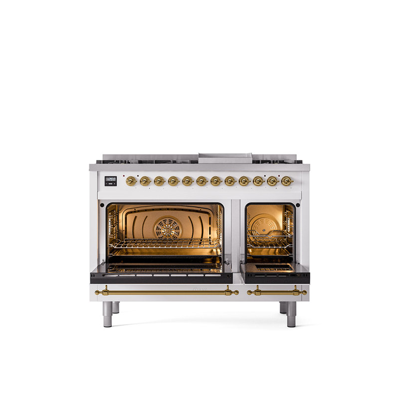 ILVE Nostalgie II 48 Dual Fuel Range , Liquid Propane, White/Brass