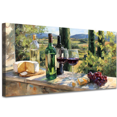 «Farmhouse Duppstadt», décoration murale de cuisine rustique pour la salle à manger, art mural de peinture de vin et de fromage de charme champêtre pour des espaces confortables, impression sur toile tendue de qualité galerie, 16 po x 32 po