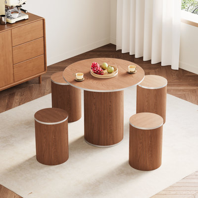 Round Pedestal Dining Table with 4 Stools