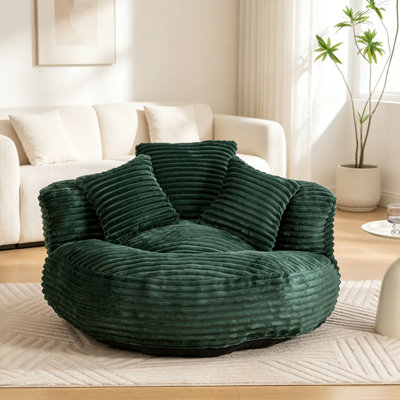 Oversized Corduroy Bean Bag Chair with 3 Pillows & Armrest,