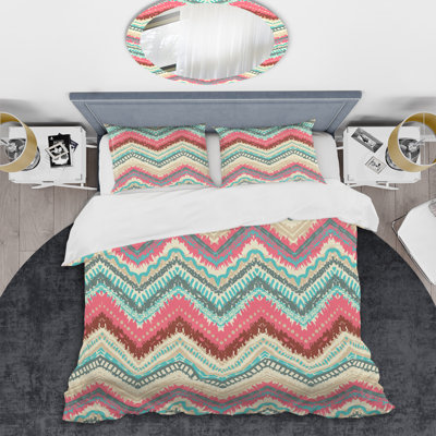 Multicolor Painted Chevron Polyester Chevron / Zig Zag Duvet Cover