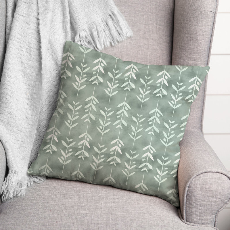 18" Sage Green and White Cotton Floral Throw Pillow