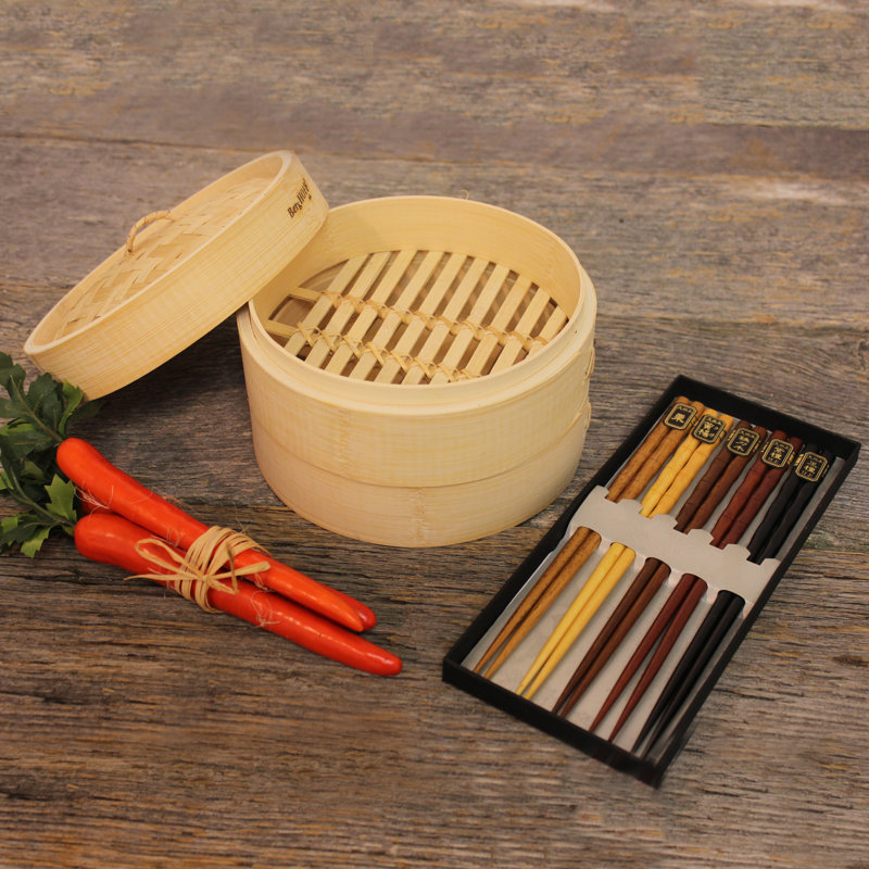 Ensemble de vapeur en bambou 11 pièces BergHOFF: Cuiseur à vapeur et baguettes